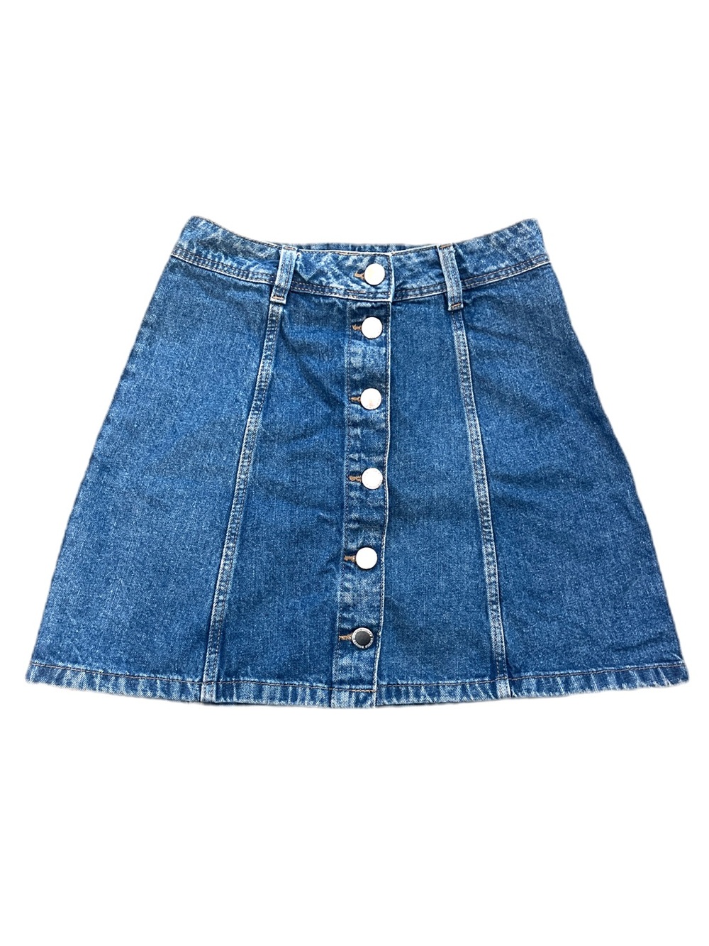 Classic Button-Front Denim Skirt - Blue